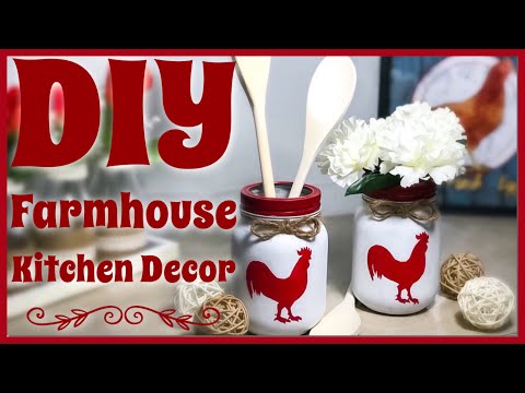 DIY Kitchen Farmhouse Decor – Rooster Utensil Holder Rustic Home Decor – Mason Jar Craft