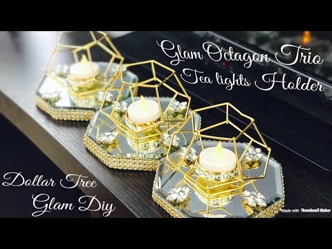 Glam Octagon Trio Tealight Holders | Dollar Tree Glam Diy | Home Decor