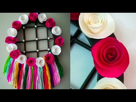 Diy paper flower and woolen wall hanging/ Woolen craft/ paper flower wall hanging/ Easy home decor