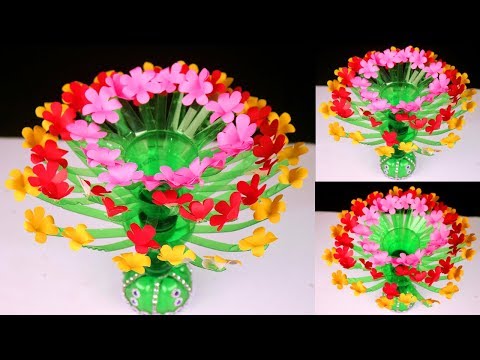 Plastic Bottle and Paper Flower Showpiece || Easy DIY Home Decor Crafts