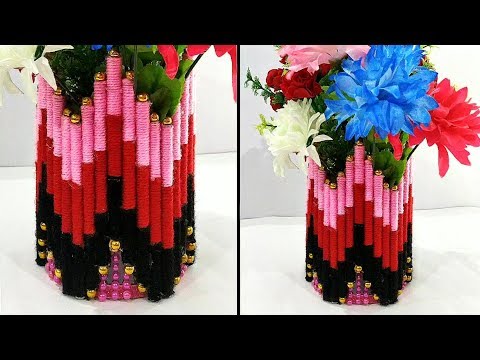 DIY Flower Vase Out of Waste Newspaper and Wool | Home Decor Idea