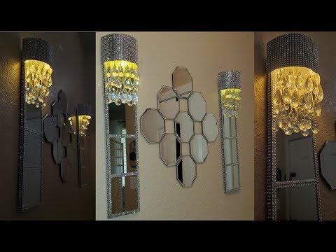 Dollar Tree DIY Glam Mirrored Wall Lamps| Quick and Easy Dollar Tree DIY Mirrored Home Decor