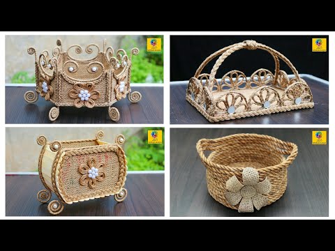 4 Beautiful Jute Flower Basket | Home decorating ideas handmade | Basket from different materials