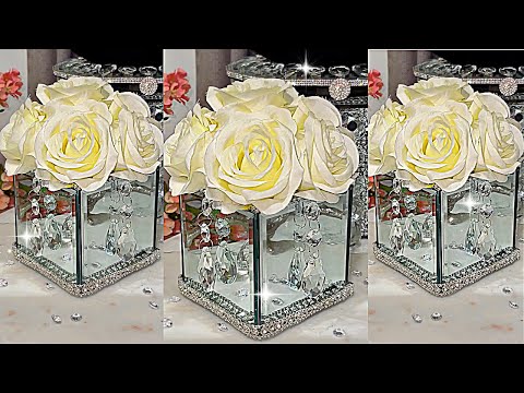 DIY ROOM DECOR DIY CRYSTAL MIRROR FLOWER VASE HOME DECORATING IDEAS DIY