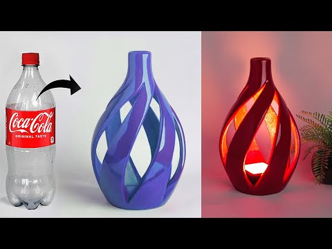 Table lamp making || Plastic bottle Corner Flower vase || Lighting lamp making