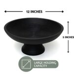 Folkulture Wood Fruit Bowl Or Decorative Pedestal Bowl For Table Decor Wooden Fruit Bowl For Kitchen Counter Or Easter Table Centerpiece 12 Inch Large Bowls For Breads Mango Wood Black 0 3