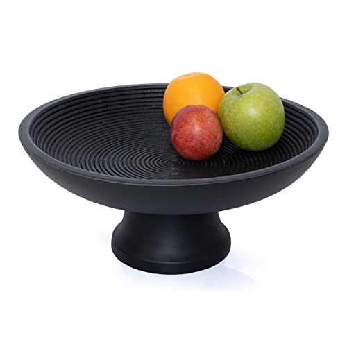 Folkulture Wood Fruit Bowl Or Decorative Pedestal Bowl For Table Decor Wooden Fruit Bowl For Kitchen Counter Or Easter Table Centerpiece 12 Inch Large Bowls For Breads Mango Wood Black 0