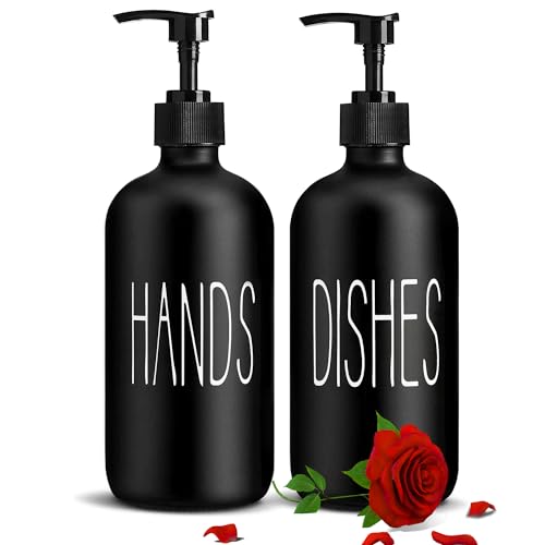 Glass Soap Dispenser Set 2 Packcontains Hand And Dish Soap Dispenserpremium Kitchen Soap Dispenser Set For Kitchen Sink And Farmhouse Decor 16 Oz Black Soap Dispenser With Pumps Black 0