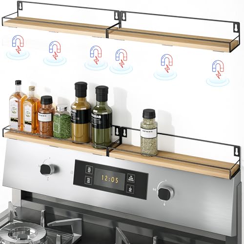 Oropy 30 Magnetic Stove Top Shelf Set Of 2 Over The Stove Kitchen Organizer Spice Shellf Rustic Solid Wood 0