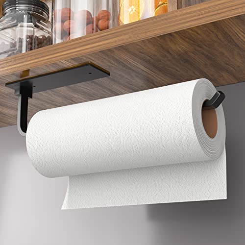 Paper Towel Holder Self Adhesive Or Drilling Matte Black Paper Towel Rack Under Cabinet For Kitchen Upgraded Aluminum Kitchen Roll Holder Lighter But Stronger Than Stainless Steel 0