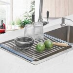 Seropy Roll Up Dish Drying Rack Over The Sink Dish Drying Rack Kitchen Rolling Dish Drainer Foldable Sink Rack Mat Stainless Steel Wire Dish Drying Rack For Kitchen Sink Counter Storage 175x118 0 0