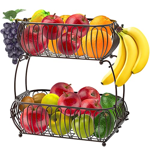 Simple Houseware 2 Tier Countertop Oblate Fruit Basket Holder Bronze 0