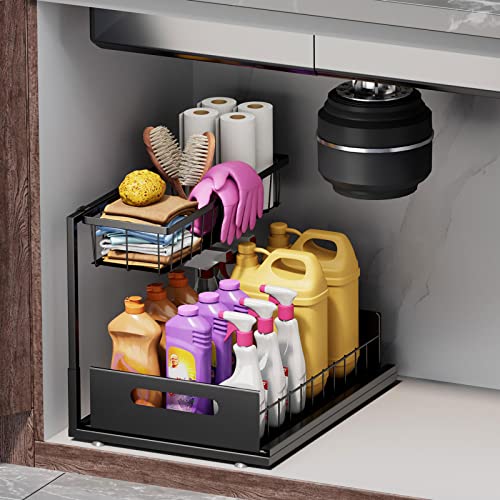 Under Sink Organizers And Storage 2 Tier Slide Out Kitchen Cabinet Organizer Sturdy Metal Bathroom Storage Black 0