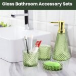 5pcs Green Glass Bathroom Accessory Complete Set Lotion Dispenser Soap Dish Toothbrush Holder Cotton Swab Jars Modern Bathroom Decor Gift For Home Apartment 0 2