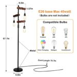 Airposta Industrial Floor Lamp Farmhouse Tree 68 Inch 3 Lights Wood Standing Lamp Sturdy Base Tall Vintage Metal Black Pole Light For Living Room Bedroom Office Rustic Home 0 3