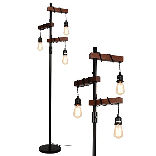 Airposta Industrial Floor Lamp Farmhouse Tree 68 Inch 3 Lights Wood Standing Lamp Sturdy Base Tall Vintage Metal Black Pole Light For Living Room Bedroom Office Rustic Home 0