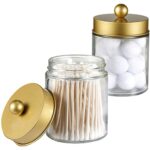 Apothecary Jars Bathroom Countertop Storage Organizer Canister Cute Qtip Dispenser Holder Glass With Lid For Cotton Swabsbath Saltshair Band 2 Packgold 0