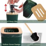 Bathroom Accessories Sets Complete 9 Piece Dark Green Bathroom Accessories With Trash Can Vanity Tray Soap Dispenser Soap Dish Toothbrush Holder Toothbrush Cup Toilet Brush And Qtip Holders 0 2