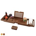 Bathtub Caddy Tray Expandable To 105cm With Bamboo Book Stand And Soap Tray Brown 0