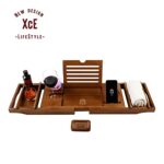 Bathtub Caddy Tray Expandable To 105cm With Bamboo Book Stand And Soap Tray Brown 0 2
