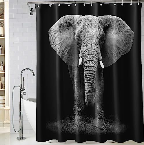 Black Elephant Shower Curtain 708 X 708 Inch Animal Style Bathroom Decor Waterproof Bathroom Curtain With 12 Hook 0