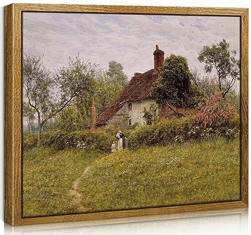 Chditb Framed Canvas Wall Art 810in Vintage Wall Decor For Living Room Old Cottages Painting Classical Wall Pictures Artwork For Wall Nature Landscape Art Prints For Bedroom Bathroom Farmhouse 0