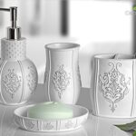 Creative Scents Bathroom Accessories Set 4 Piece Vintage White Bathroom Set French Style Bathroom Accessory Set Features Soap Dispenser Toothbrush Holder Tumbler Soap Dish 0 0