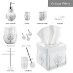 Creative Scents Bathroom Accessories Set 4 Piece Vintage White Bathroom Set French Style Bathroom Accessory Set Features Soap Dispenser Toothbrush Holder Tumbler Soap Dish 0 4