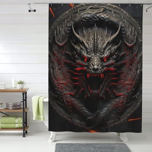 Dark Horror Dragon Bathroom Shower Curtain With Metal Grommet Design 60x72in Includes 12 Shower Curtain Hooks 0
