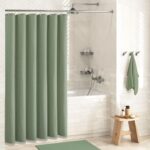 Dynamene Sage Green Shower Curtain Waffle Textured Heavy Duty Thick Fabric Shower Curtains For Bathroom 256gsm Luxury Weighted Polyester Cloth Bath Curtain Set With 12 Plastic Hooks72wx72hgreen 0 0