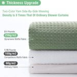 Dynamene Sage Green Shower Curtain Waffle Textured Heavy Duty Thick Fabric Shower Curtains For Bathroom 256gsm Luxury Weighted Polyester Cloth Bath Curtain Set With 12 Plastic Hooks72wx72hgreen 0 1