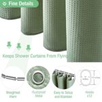 Dynamene Sage Green Shower Curtain Waffle Textured Heavy Duty Thick Fabric Shower Curtains For Bathroom 256gsm Luxury Weighted Polyester Cloth Bath Curtain Set With 12 Plastic Hooks72wx72hgreen 0 3