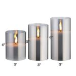 Eywamage Grey Glass Flameless Candles With Remote Battery Operated Flickering Led Pillar Candles Real Wax Wick 3 H 4 5 6 0 0