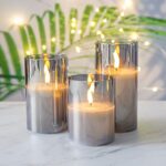 Eywamage Grey Glass Flameless Candles With Remote Battery Operated Flickering Led Pillar Candles Real Wax Wick 3 H 4 5 6 0 3