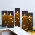 Flameless Led Candles With Timer 5 Pc Flickering Flameless Candles For Romantic Ambiance And Home Decoration Durable Acrylic Shellwith Embedded Star Stringbattery Operated Candlesgrey 0 2