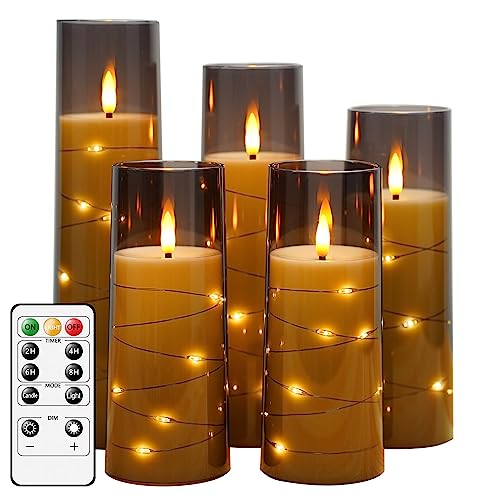 Flameless Led Candles With Timer 5 Pc Flickering Flameless Candles For Romantic Ambiance And Home Decoration Durable Acrylic Shellwith Embedded Star Stringbattery Operated Candlesgrey 0