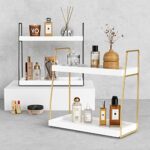 Forbena Bathroom Organizer Countertop Counter Organizer For Bathroom Decor Wooden Sink Organizer Shelf For Vanity Storage Organizer Tray For Makeup Bedroom Corner 2 Tier White And Gold 0 3