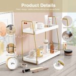 Forbena Bathroom Organizer Countertop Counter Organizer For Bathroom Decor Wooden Sink Organizer Shelf For Vanity Storage Organizer Tray For Makeup Bedroom Corner 2 Tier White And Gold 0 4