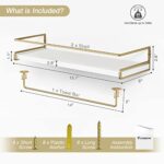 Forbena Floating Bathroom Shelves Wall Mounted Aesthetic White And Gold Shelves For Bathroom Accessories Modern Bathroom Organizer With Tower Bar For Wall Decor Storage Small Spaces Set Of 2 0 1