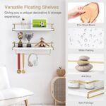 Forbena Floating Bathroom Shelves Wall Mounted Aesthetic White And Gold Shelves For Bathroom Accessories Modern Bathroom Organizer With Tower Bar For Wall Decor Storage Small Spaces Set Of 2 0 5