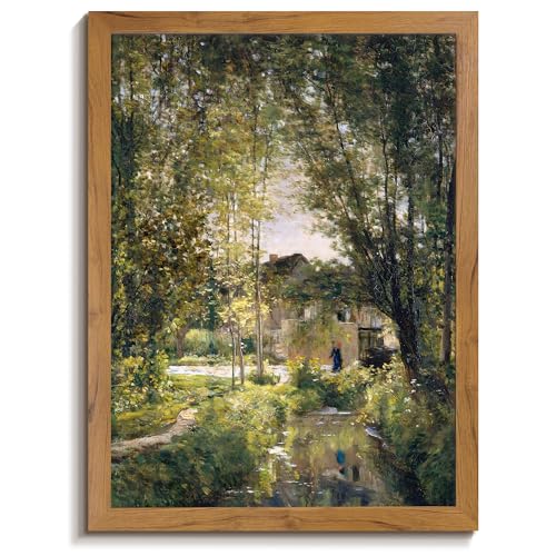 Gardenia Art Framed Village Canvas Prints Wall Art Aesthetic Room Decor Vintage Green Trees Cottage Picture Painting Country Classic Illustrations Farmhouse Kitchen Bathroom Bedroom Wall Decor 12x16 0