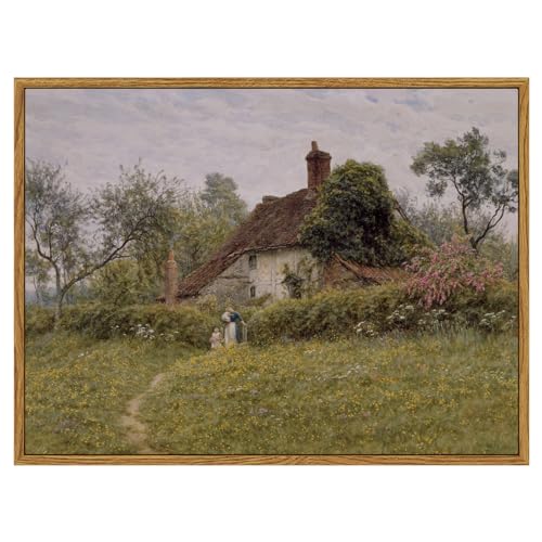 Insimsea Framed Vintage Landscape Wall Art Prints 12x16in Old Cottages Countryside Landscape Canvas Wall Art Rustic Farmhouse Wall Decor For Bedroom Living Room Bathroom 0