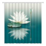 Lotus Shower Curtain White Flower Teal Dragonfly Unique Art Aesthetic Blue Green Fabric Bathroom Decor Curtains With Hooks 0 0