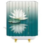 Lotus Shower Curtain White Flower Teal Dragonfly Unique Art Aesthetic Blue Green Fabric Bathroom Decor Curtains With Hooks 0 1