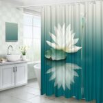 Lotus Shower Curtain White Flower Teal Dragonfly Unique Art Aesthetic Blue Green Fabric Bathroom Decor Curtains With Hooks 0 2