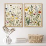 Signwin Framed Watercolor Wildflowers Wall Art Set Of 2 Boho Wall Decor Prints Modern Colorful Wall Decor For Living Room Bedroom 11x14 Natural 0 0