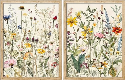 Signwin Framed Watercolor Wildflowers Wall Art Set Of 2 Boho Wall Decor Prints Modern Colorful Wall Decor For Living Room Bedroom 11x14 Natural 0