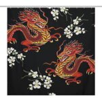 Shower Curtains For Bathroom Compatible With Floral Chinese Japanese Dragon Flower Bathroom Curtains Soft Polyester Fabric Bath Curtains For Men Women Girls Room Decoration 72 X 70 Inches 0