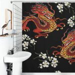 Shower Curtains For Bathroom Compatible With Floral Chinese Japanese Dragon Flower Bathroom Curtains Soft Polyester Fabric Bath Curtains For Men Women Girls Room Decoration 72 X 70 Inches 0 2