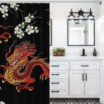 Shower Curtains For Bathroom Compatible With Floral Chinese Japanese Dragon Flower Bathroom Curtains Soft Polyester Fabric Bath Curtains For Men Women Girls Room Decoration 72 X 70 Inches 0 4
